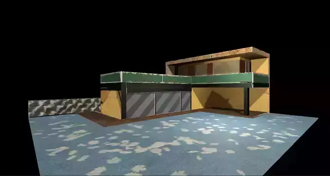 Low Poly Realistic Villa room with window and door