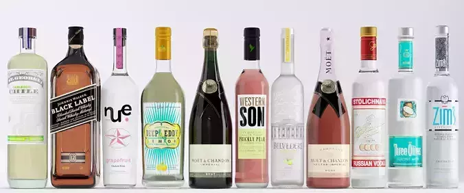 10 Fully Textured Wine  Bottles 3D model