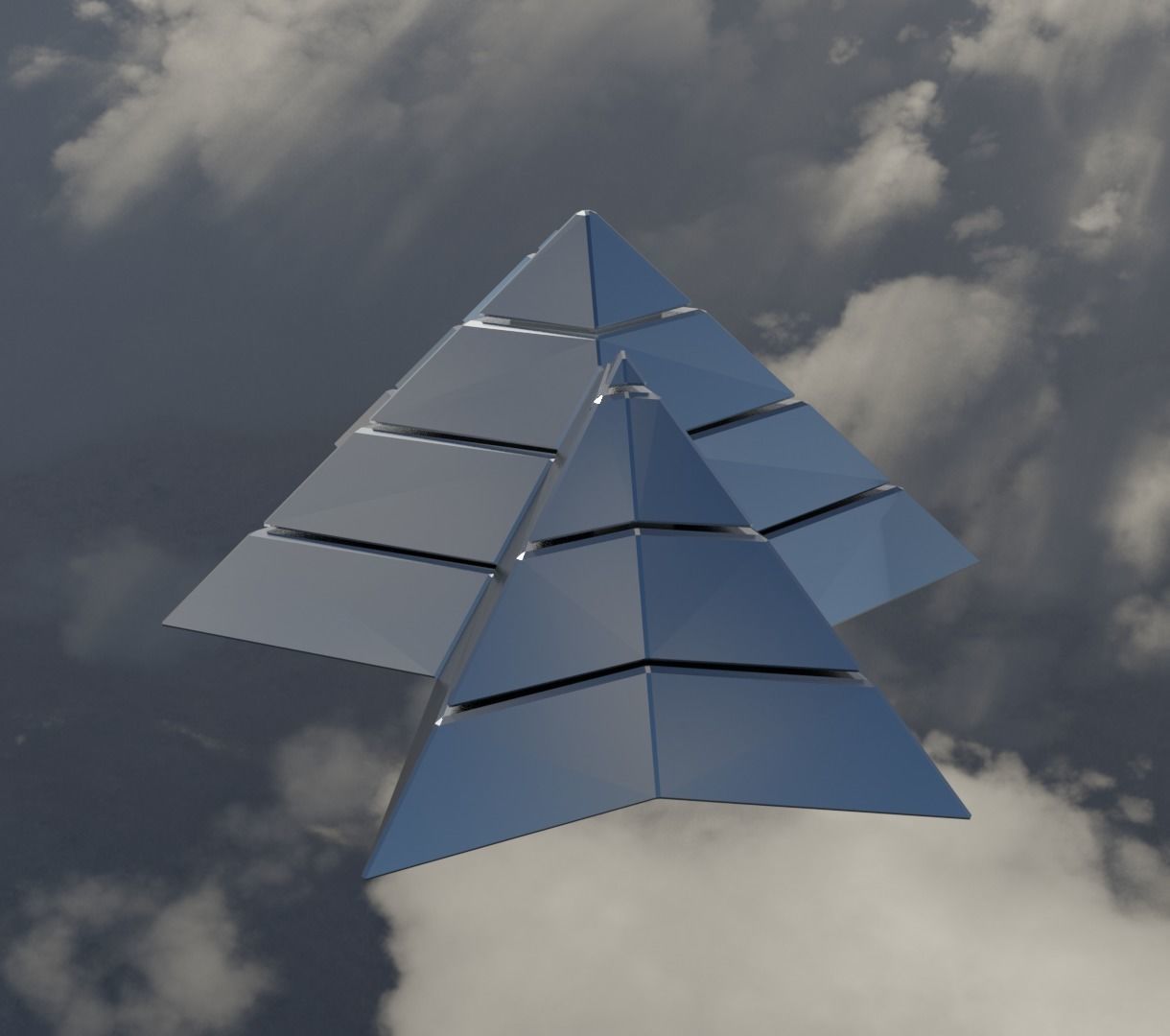 Silver Futuristic Pyramidal Build Low-poly 3D model_6