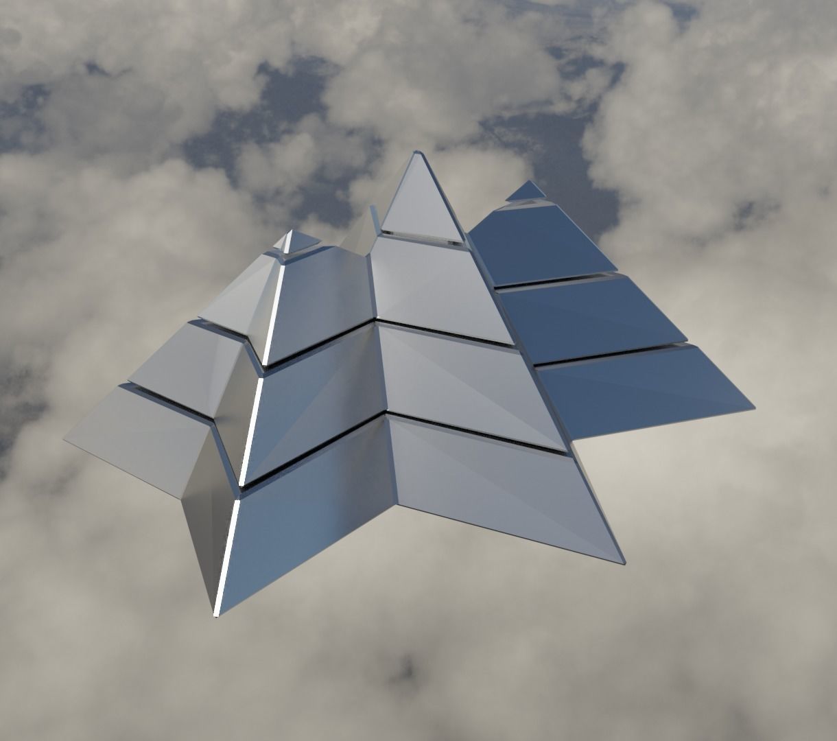 Silver Futuristic Pyramidal Build Low-poly 3D model_12