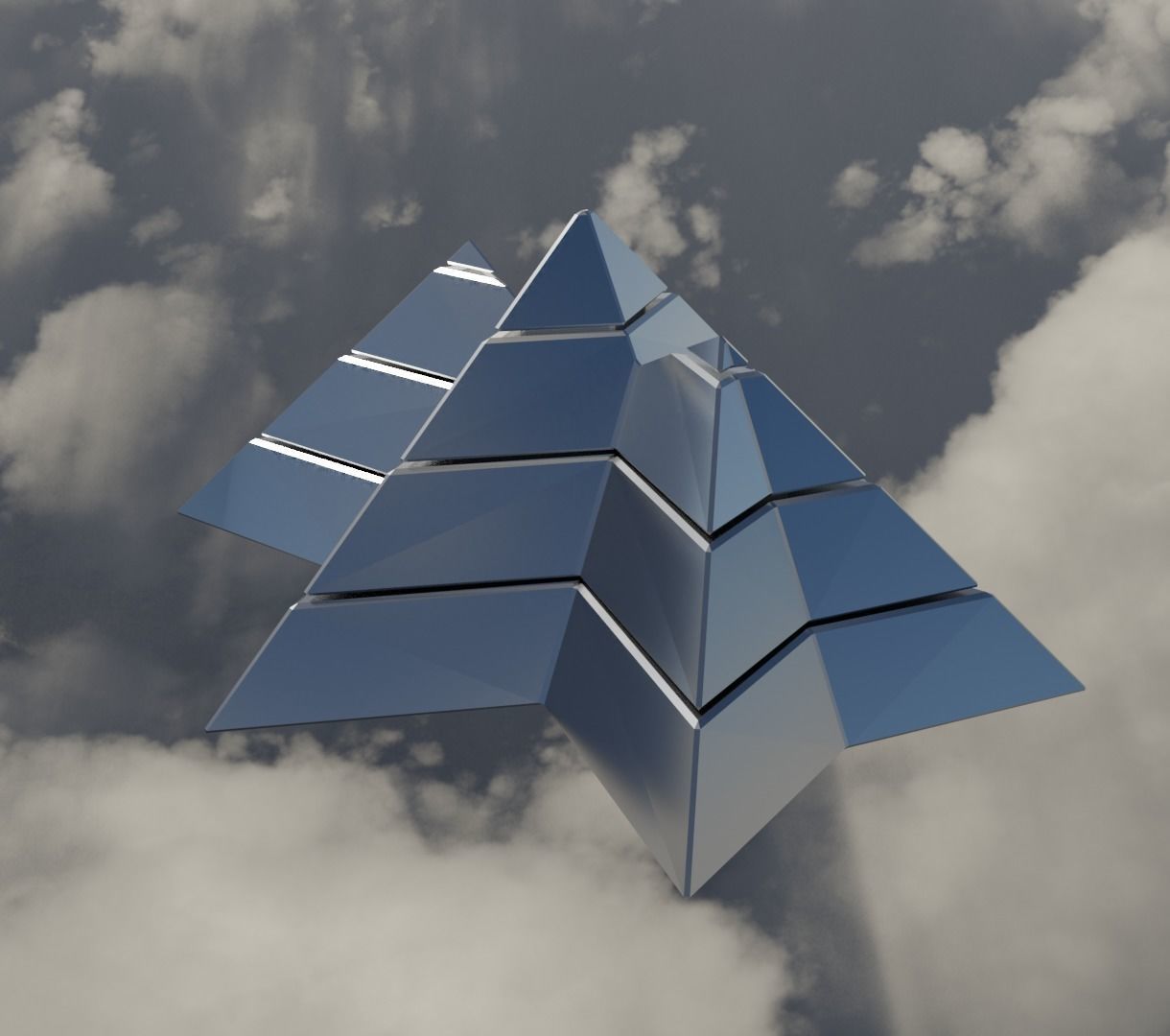 Silver Futuristic Pyramidal Build Low-poly 3D model_8
