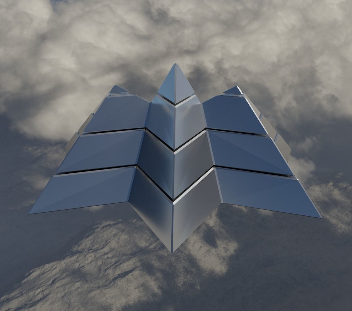 Silver Futuristic Pyramidal Build Low-poly 3D model_19