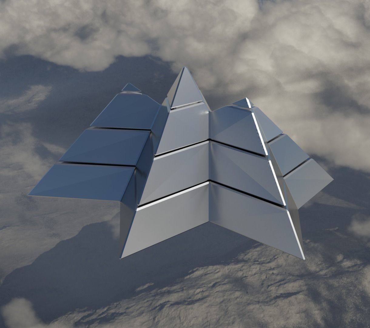 Silver Futuristic Pyramidal Build Low-poly 3D model_18