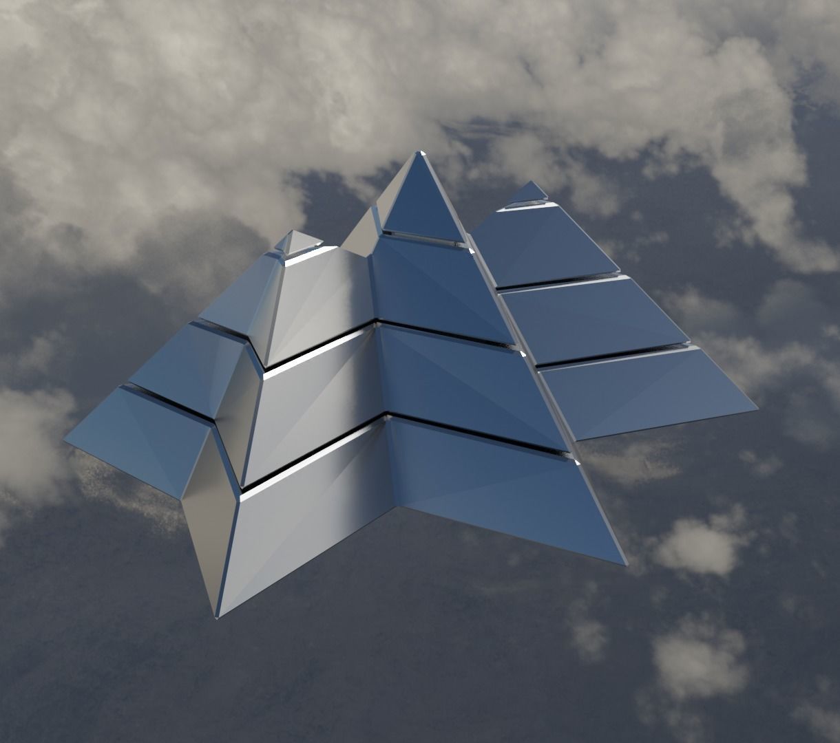 Silver Futuristic Pyramidal Build Low-poly 3D model_2
