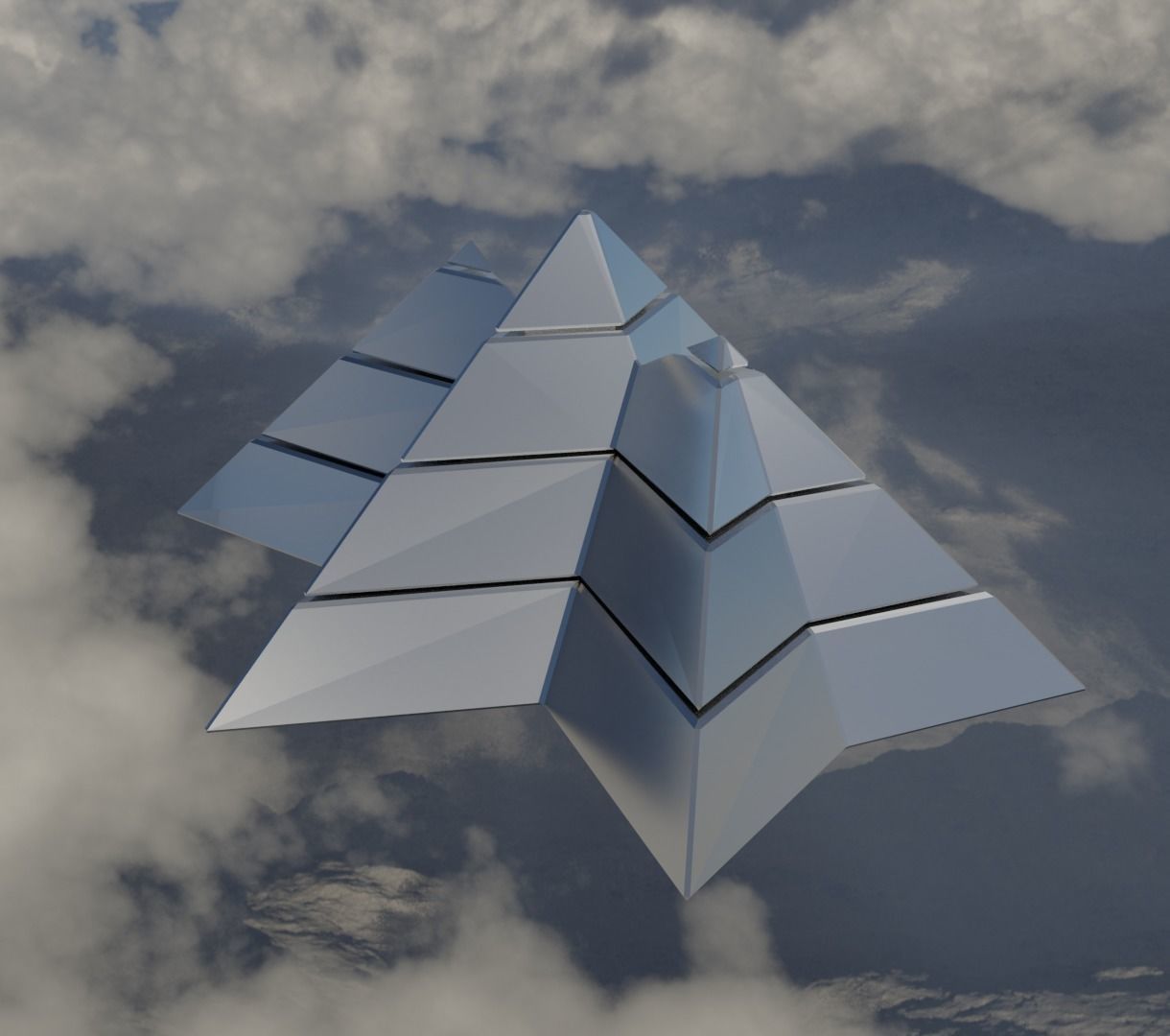 Silver Futuristic Pyramidal Build Low-poly 3D model_16