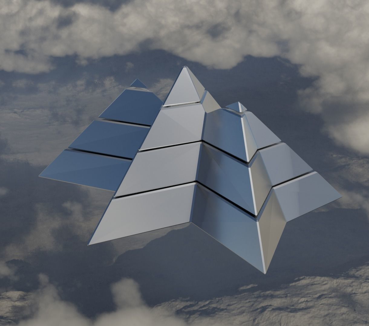 Silver Futuristic Pyramidal Build Low-poly 3D model_17