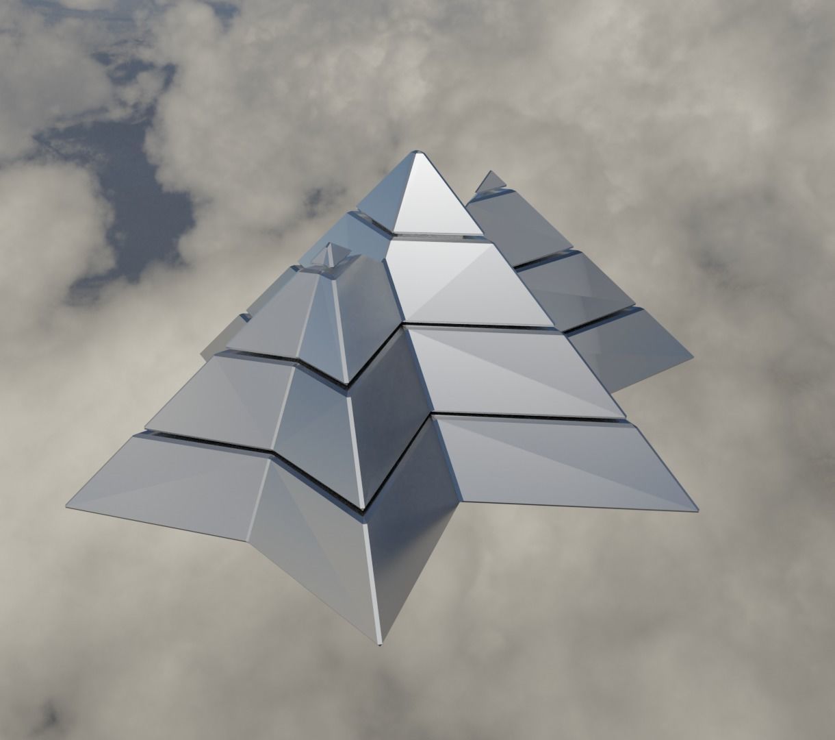 Silver Futuristic Pyramidal Build Low-poly 3D model_13