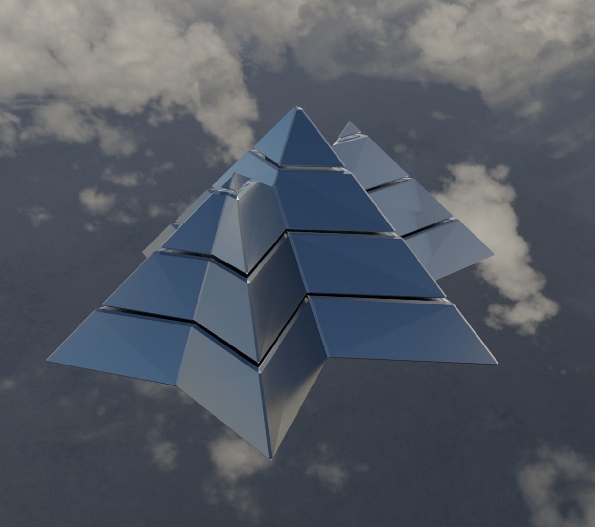 Silver Futuristic Pyramidal Build Low-poly 3D model_3