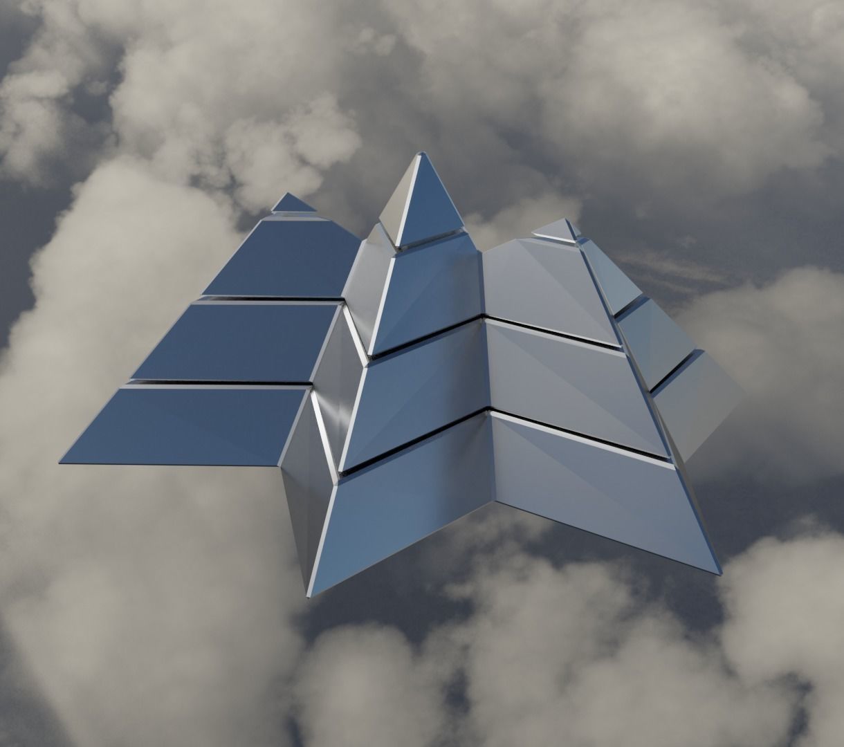 Silver Futuristic Pyramidal Build Low-poly 3D model_10