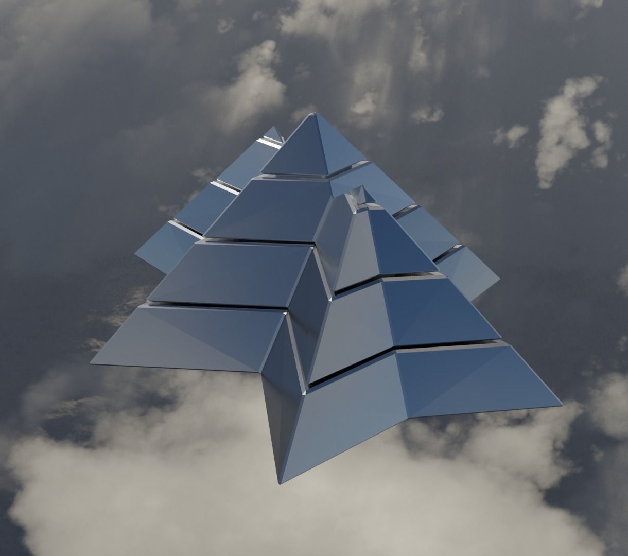 Silver Futuristic Pyramidal Build Low-poly 3D model_7