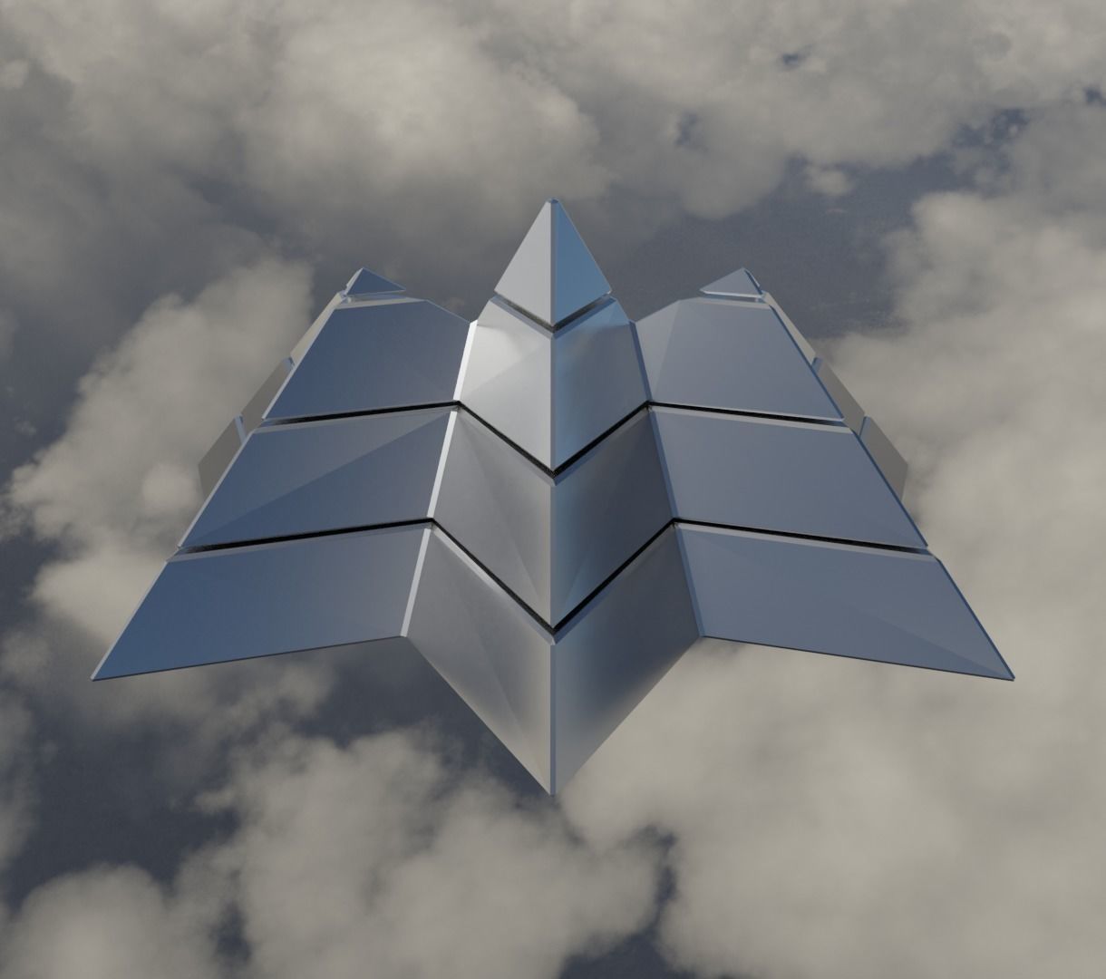 Silver Futuristic Pyramidal Build Low-poly 3D model_11