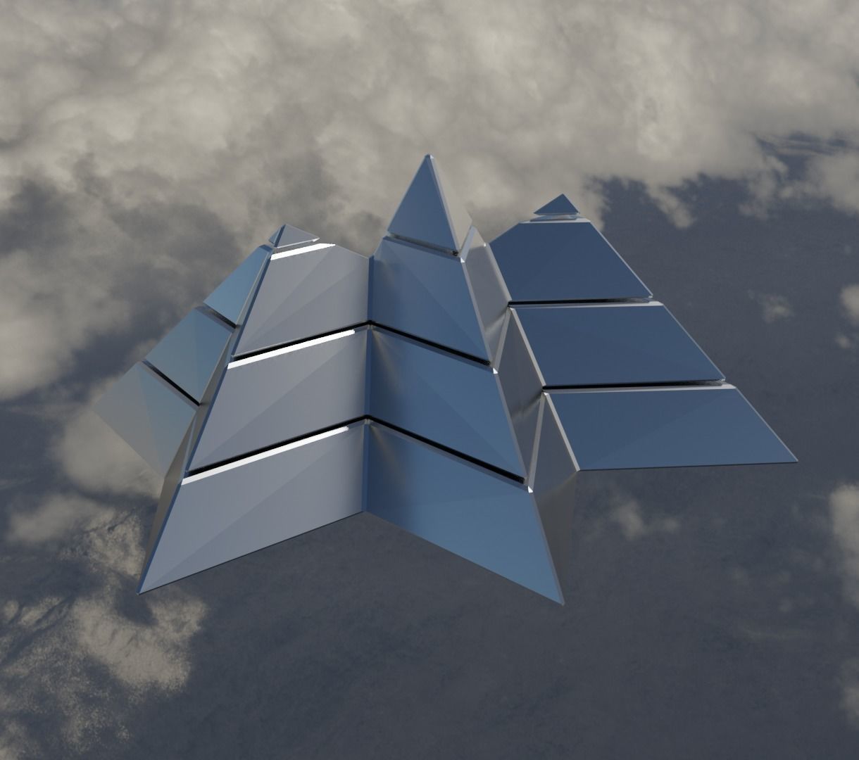 Silver Futuristic Pyramidal Build Low-poly 3D model_1
