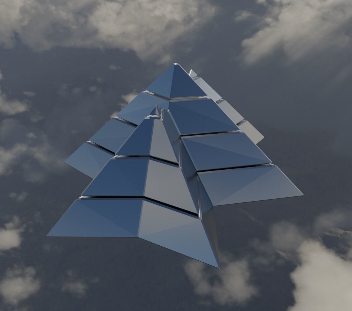 Silver Futuristic Pyramidal Build Low-poly 3D model_4
