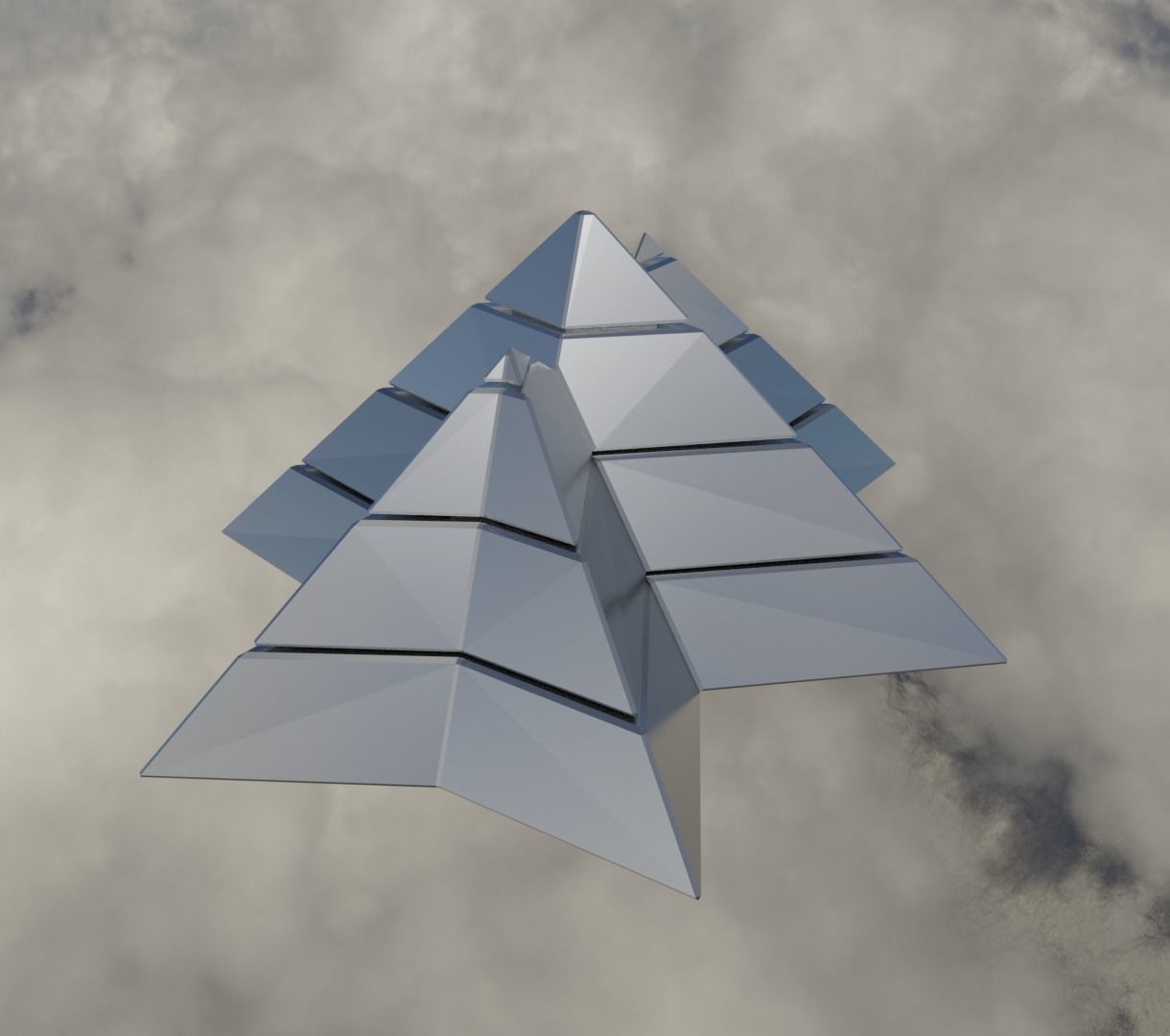 Silver Futuristic Pyramidal Build Low-poly 3D model_14