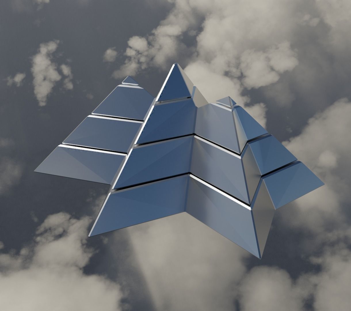 Silver Futuristic Pyramidal Build Low-poly 3D model_9