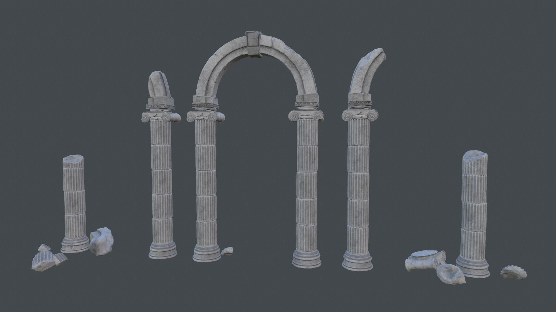 Modular Ruined Columns PBR Low-poly 3D model_4