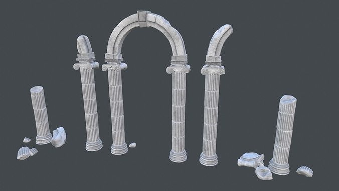 Modular Ruined Columns PBR Low-poly 3D model