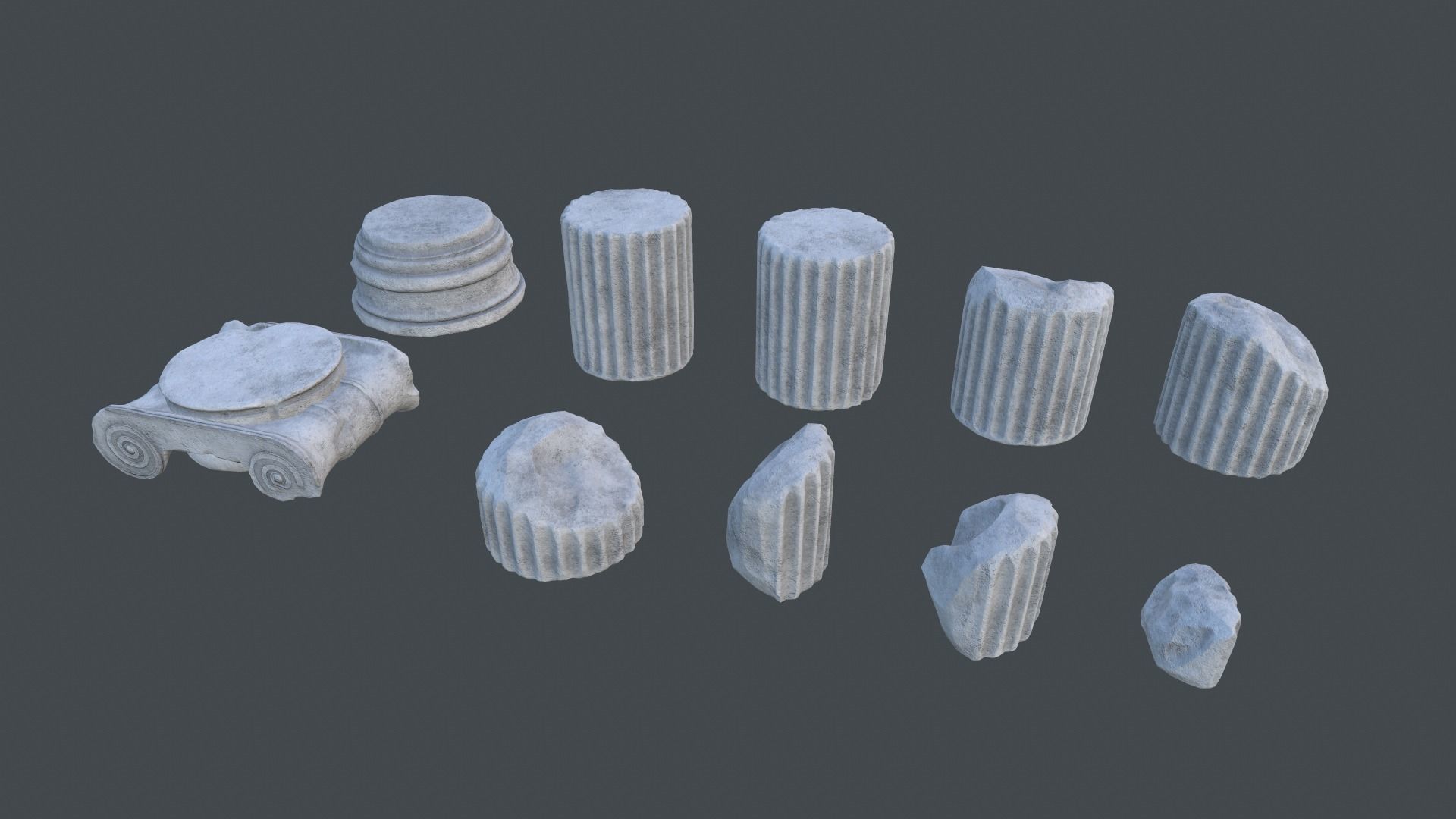 Modular Ruined Columns PBR Low-poly 3D model_6