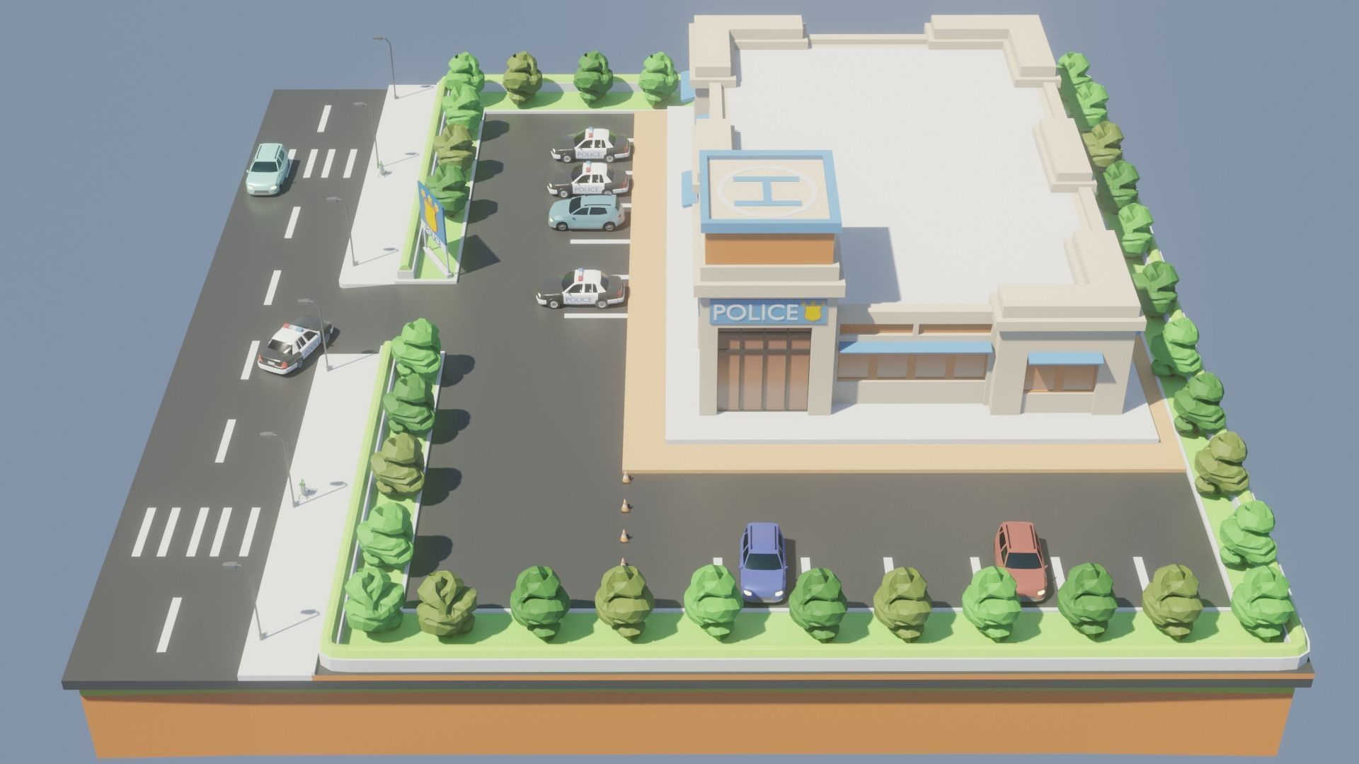 Low poly Police Station Low-poly 3D model_1