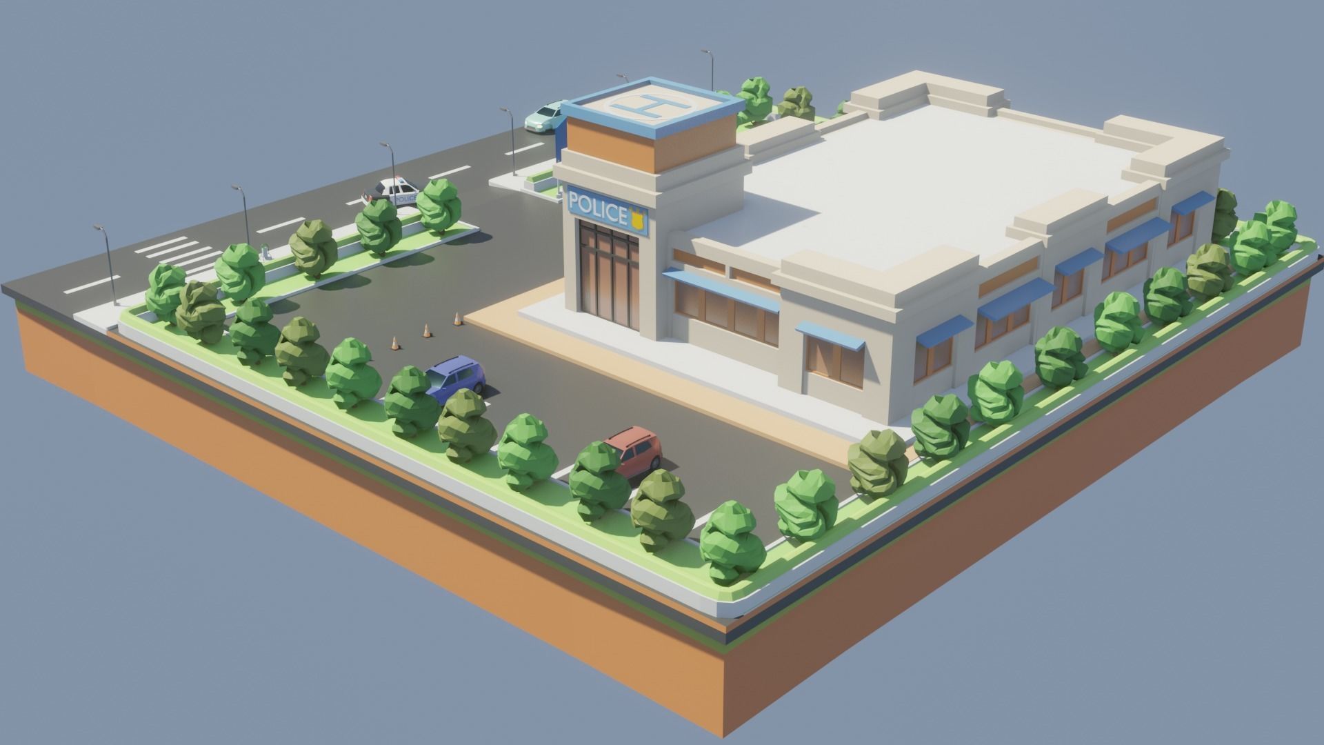 Low poly Police Station Low-poly 3D model_7