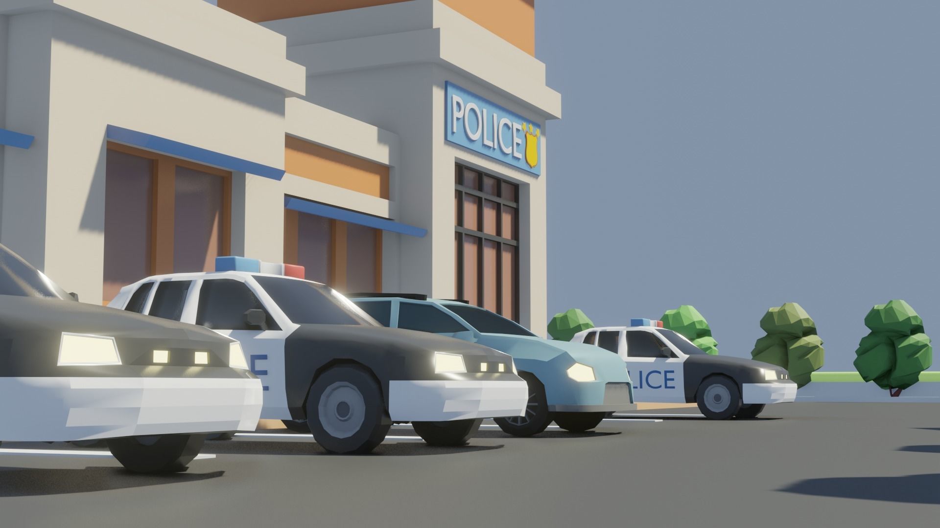 Low poly Police Station Low-poly 3D model_4