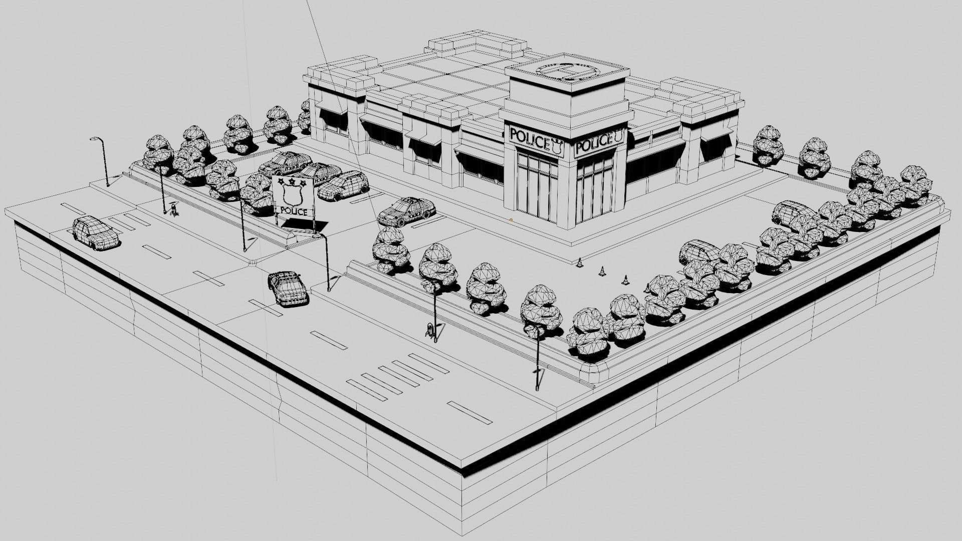 Low poly Police Station Low-poly 3D model_6