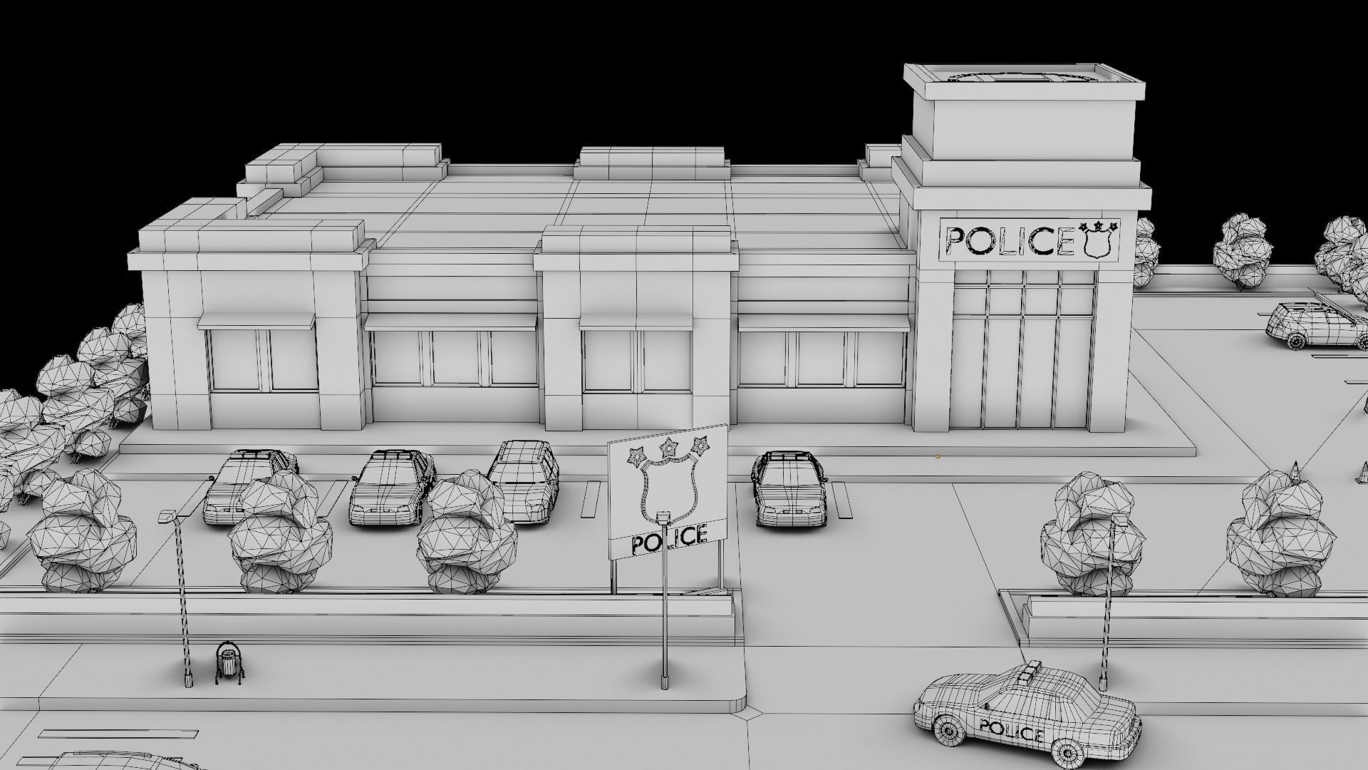 Low poly Police Station Low-poly 3D model_5