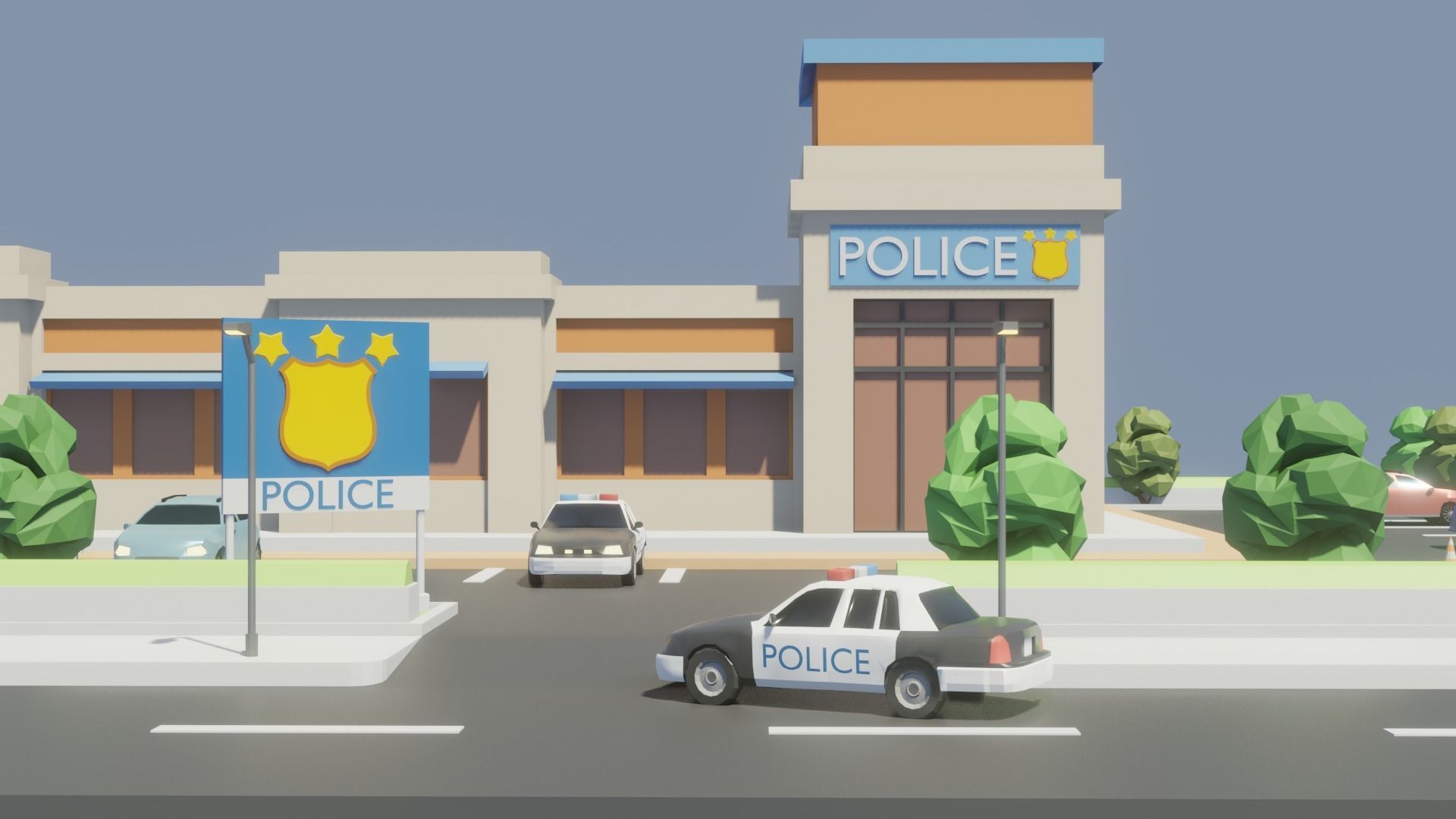 Low poly Police Station Low-poly 3D model_2