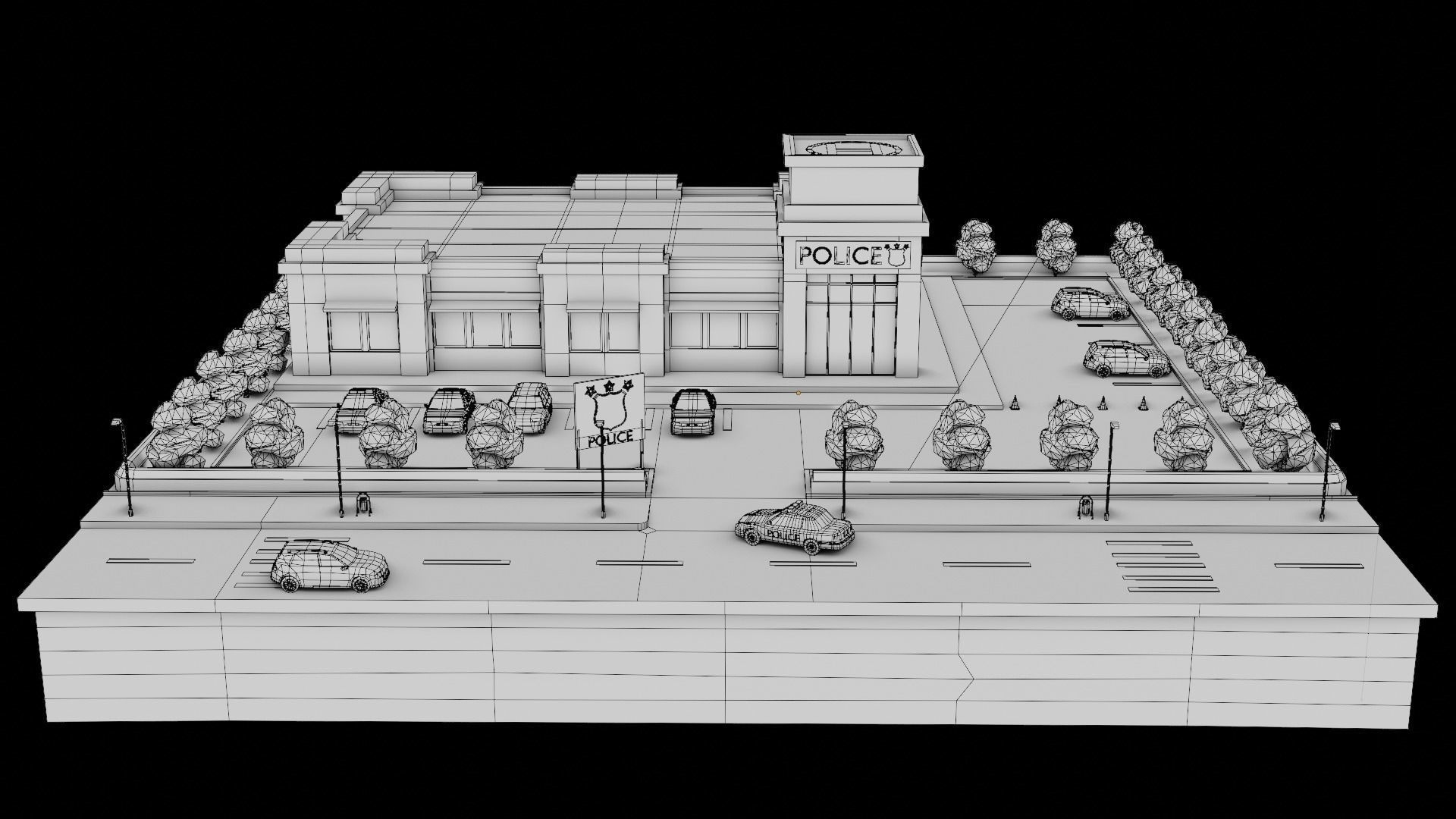 Low poly Police Station Low-poly 3D model_9