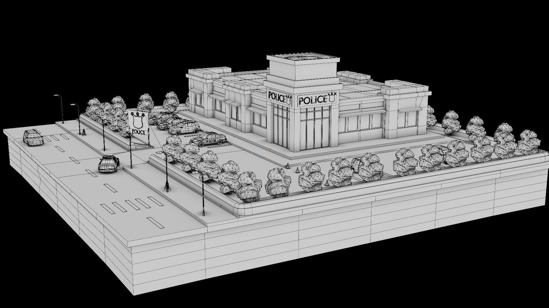 Low poly Police Station Low-poly 3D model_10
