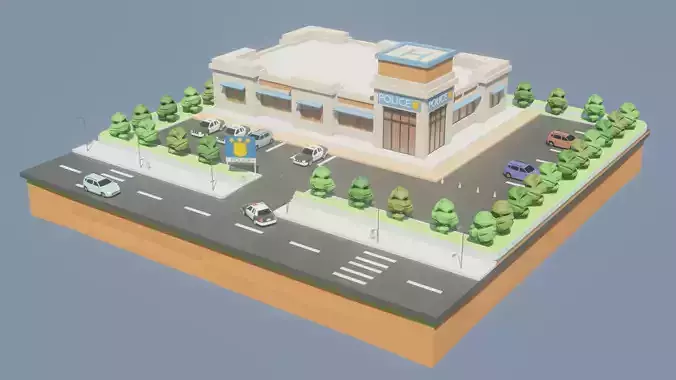 Low poly Police Station Low-poly 3D model