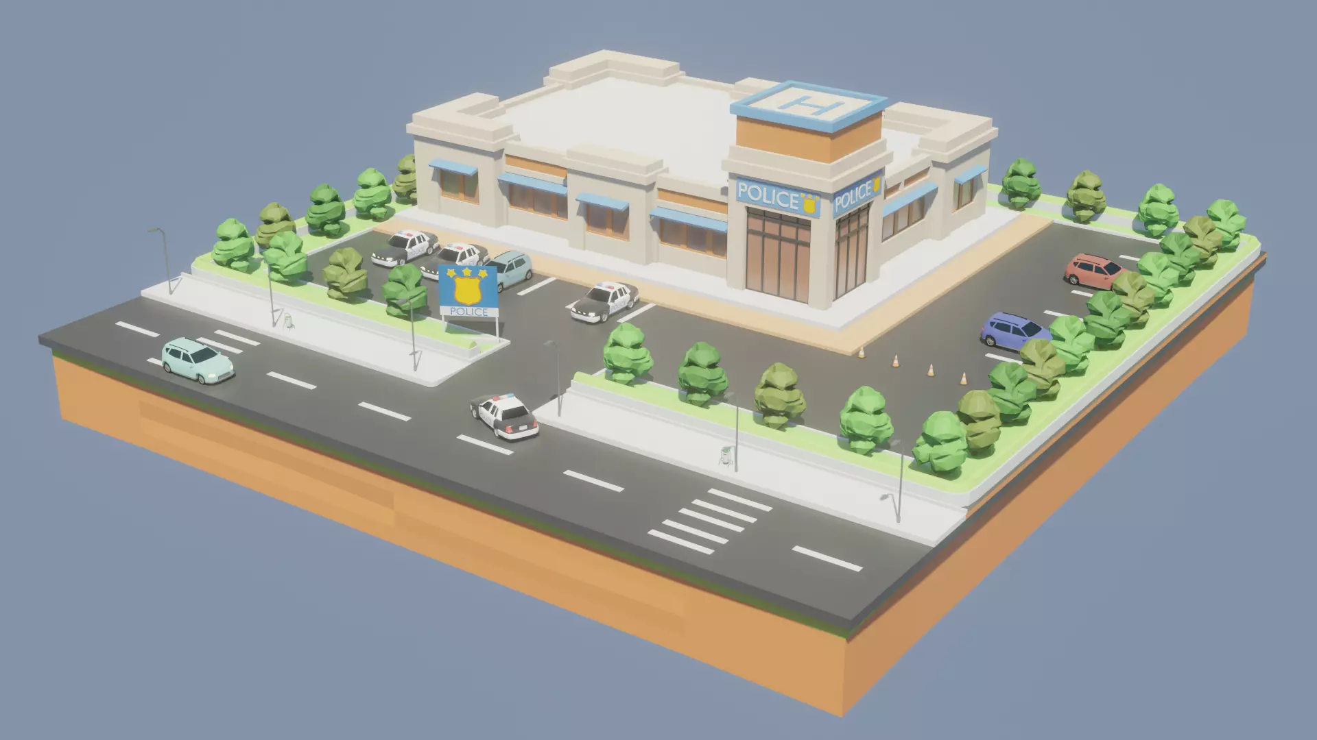 Low poly Police Station Low-poly 3D model_0