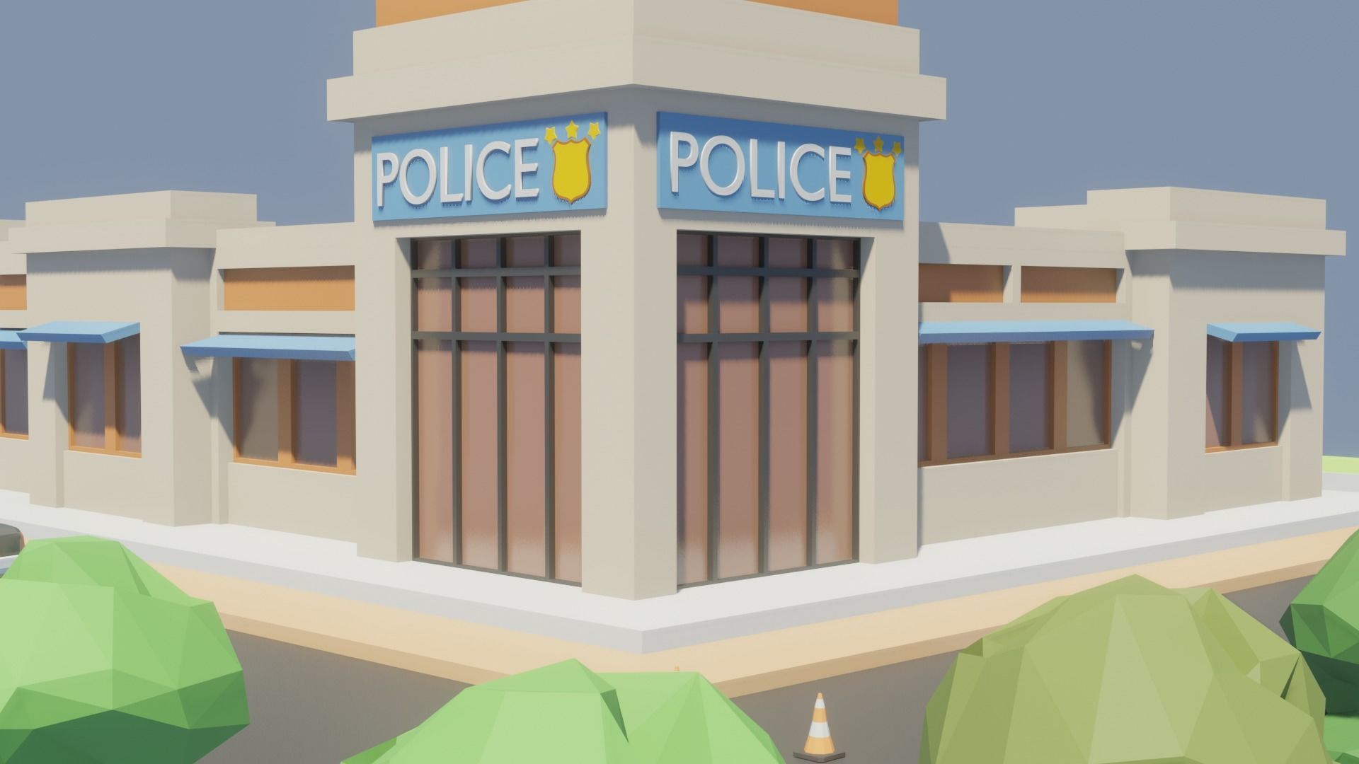 Low poly Police Station Low-poly 3D model_3
