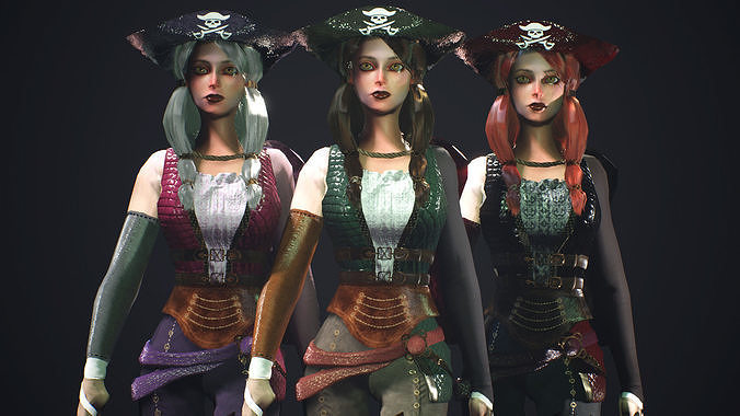 Pirate Girl UE4 Low-poly 3D model