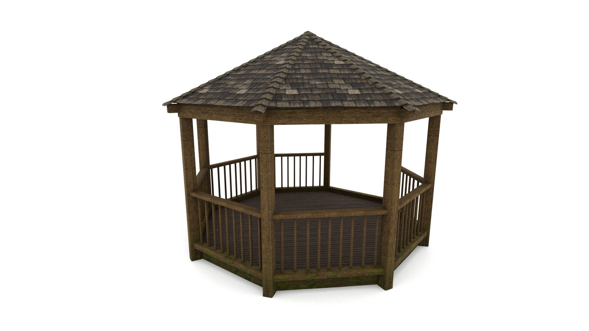 Gazebo wooden 3D model_9