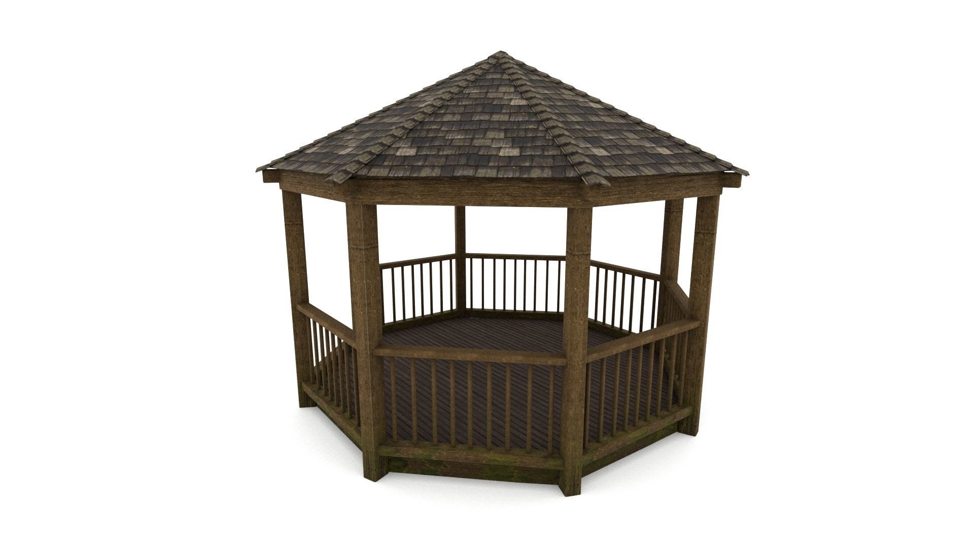 Gazebo wooden 3D model_4