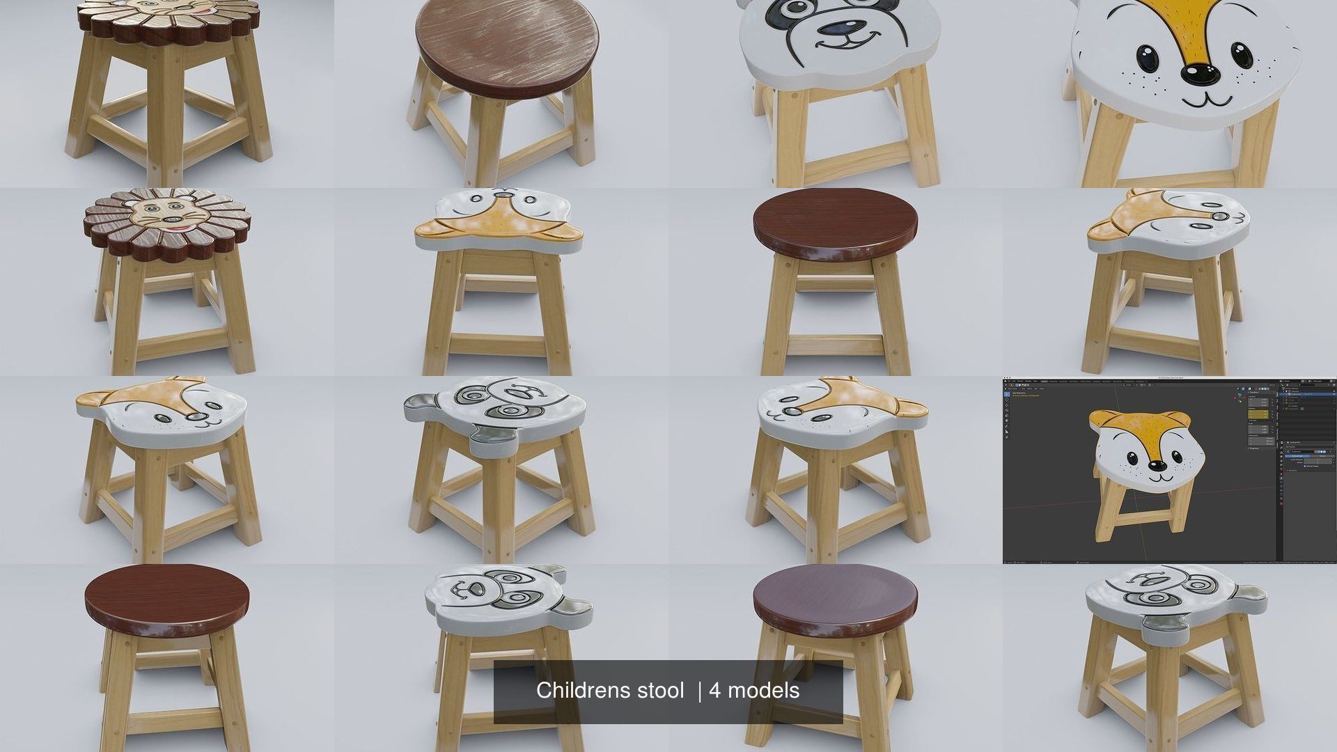 Childrens stool 3D Model Collection_1