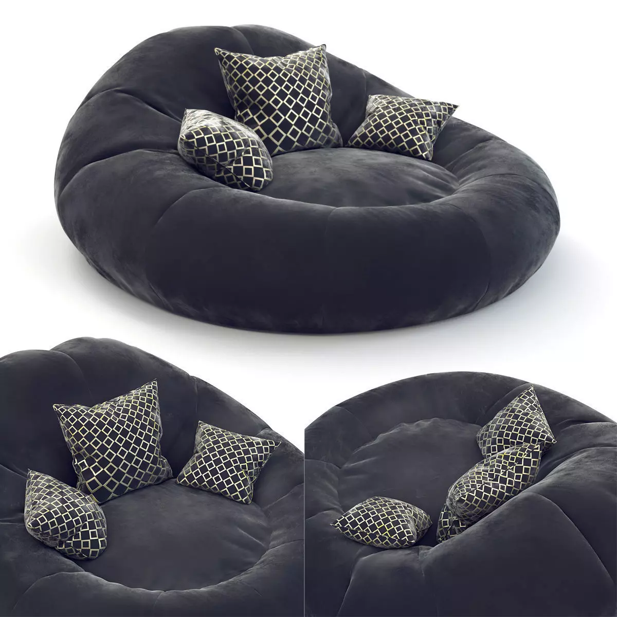 Foam Bean Bag Chair Black 3D model