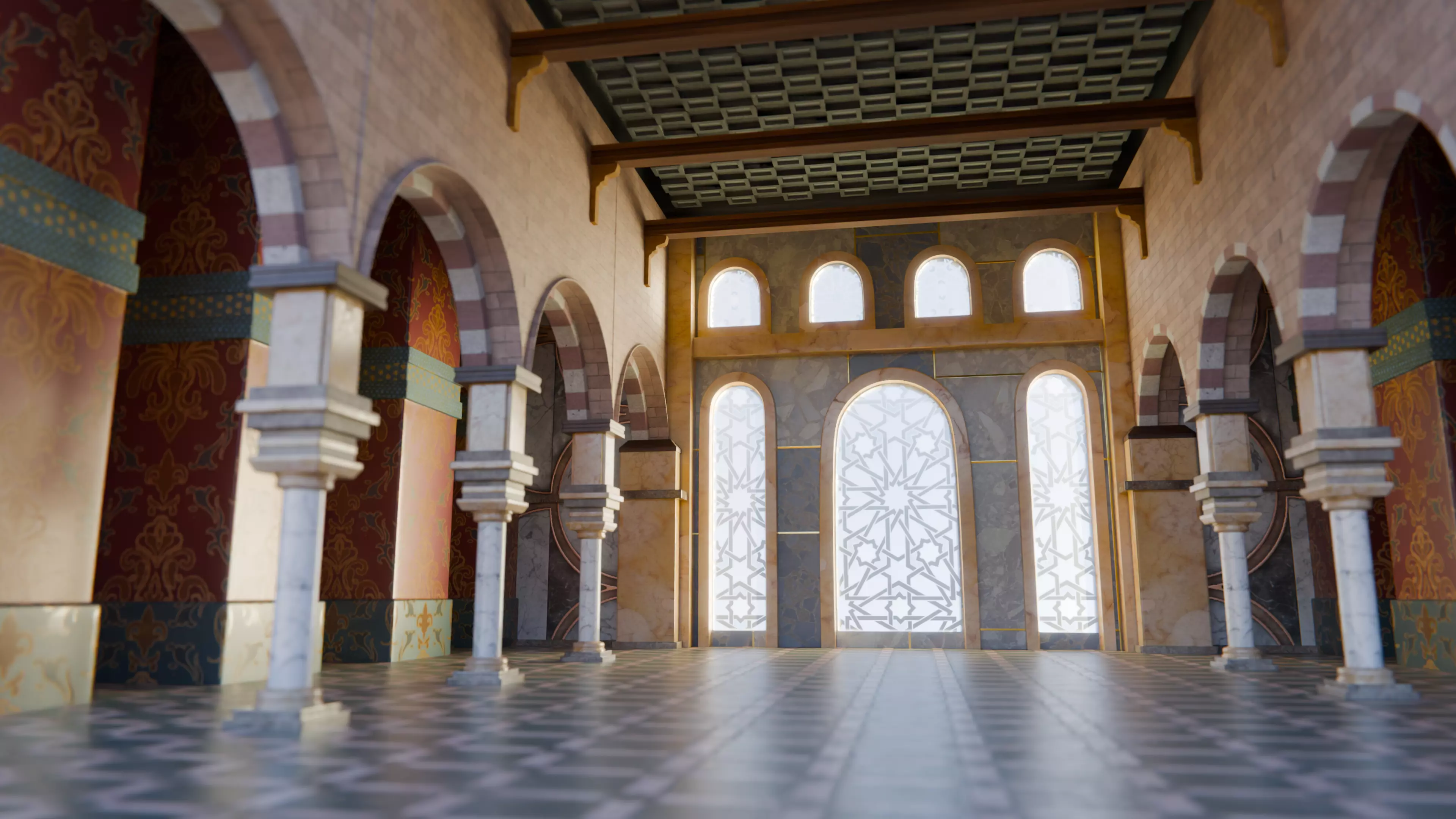Arabian Islamic Hall Interior 3D model_0