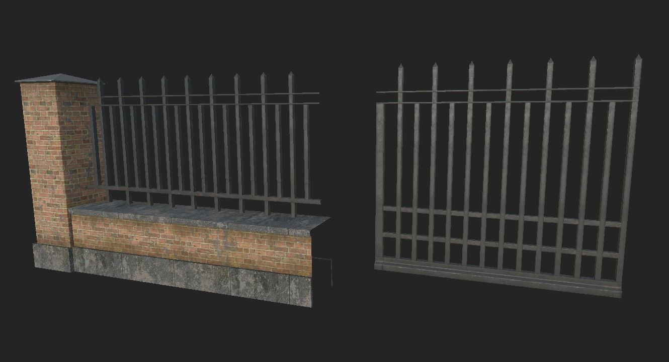 Brick Metal Fence Low-poly 3D model_1