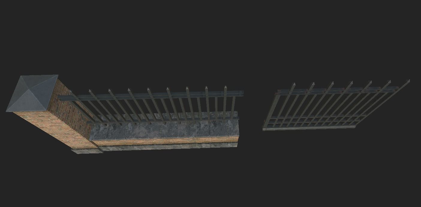 Brick Metal Fence Low-poly 3D model_2