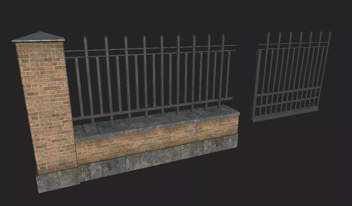 Brick Metal Fence Low-poly 3D model_0