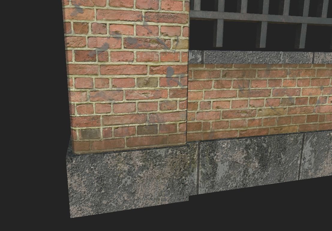 Brick Metal Fence Low-poly 3D model_3