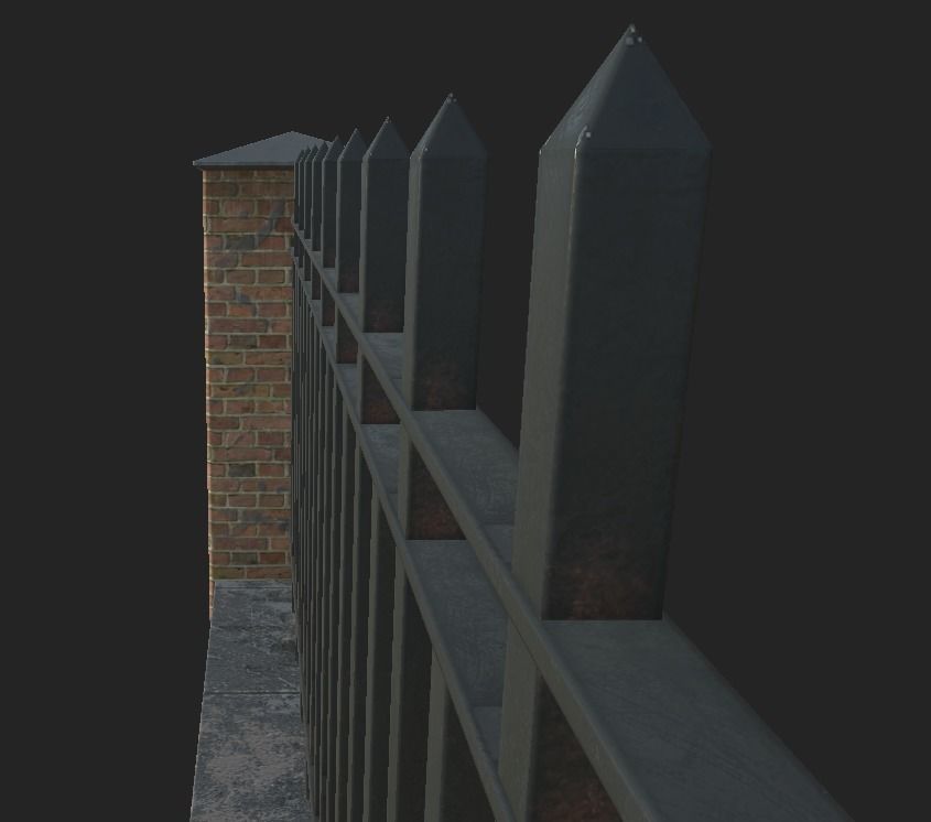 Brick Metal Fence Low-poly 3D model_6