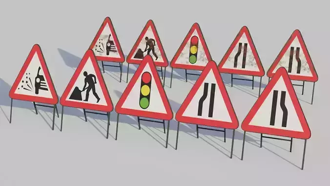 Temporary Traffic Signs - Low-poly PBR Low-poly 3D model