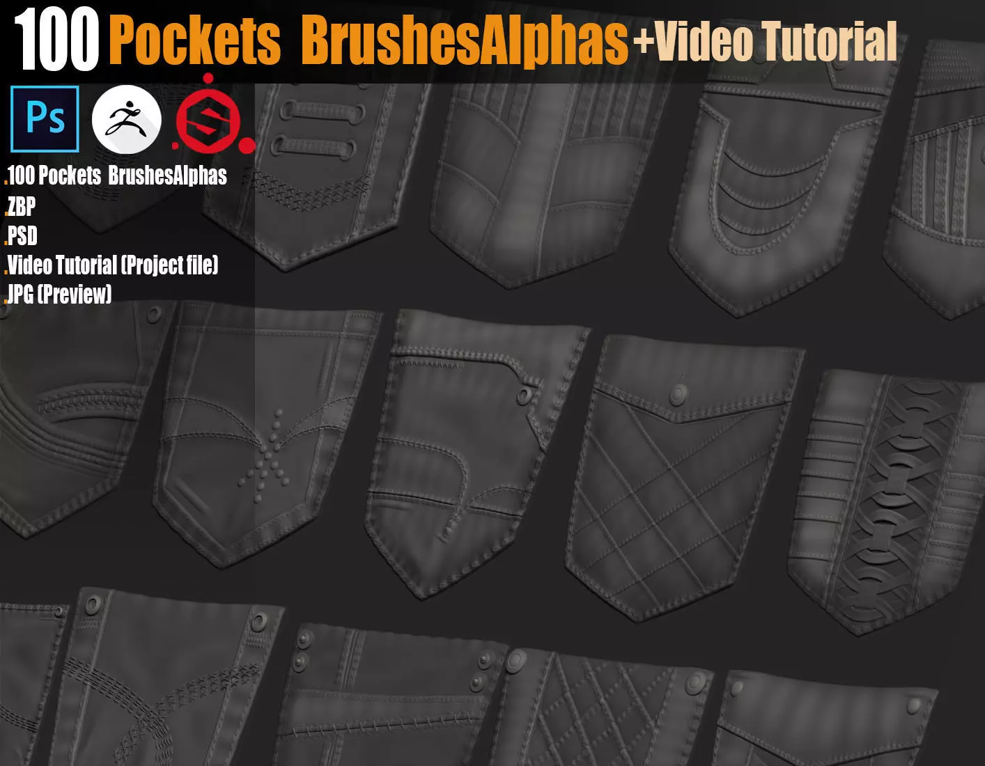 100 Pockets BrushesAlphas and Video Tutorial 3D model_0