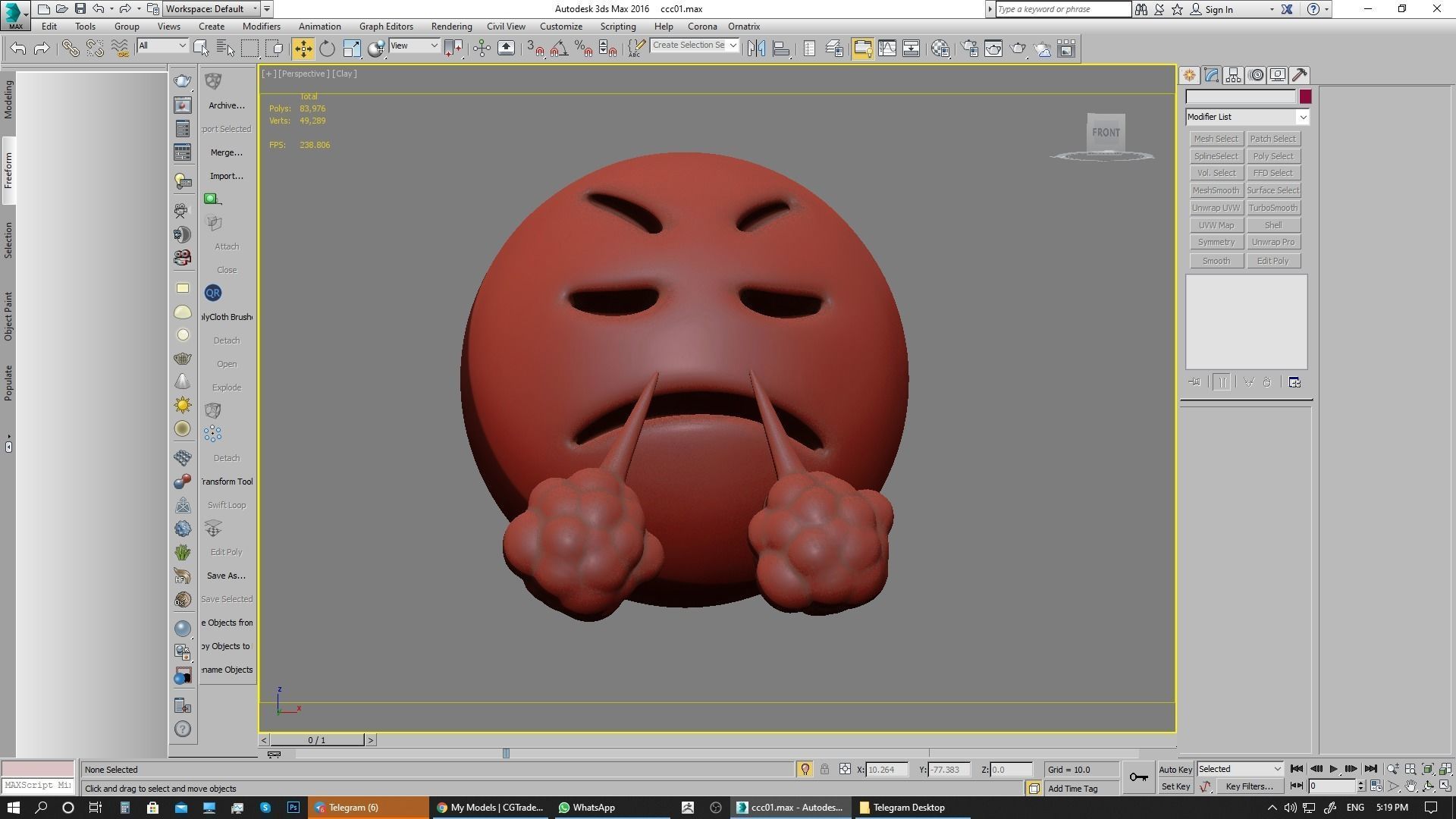 Emoji Face with Steam From Nose 3D model_24