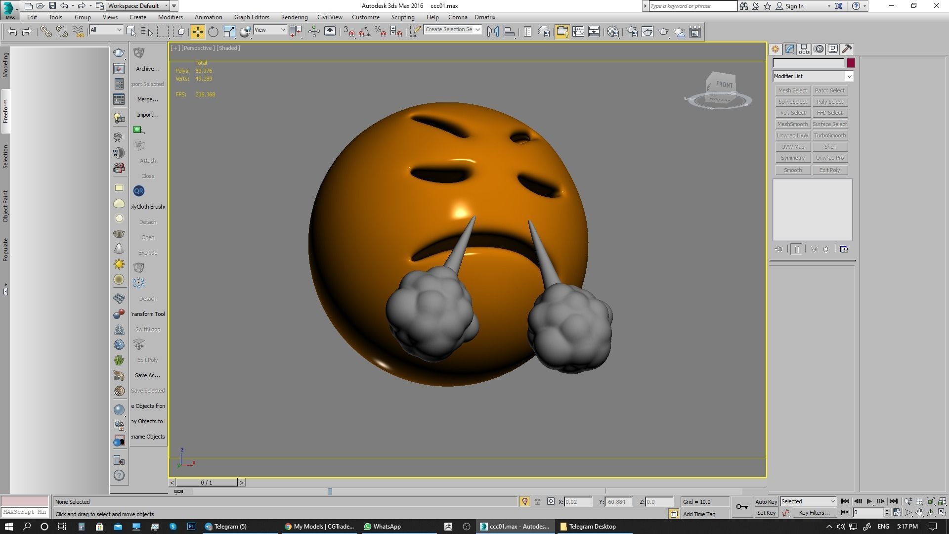 Emoji Face with Steam From Nose 3D model_5