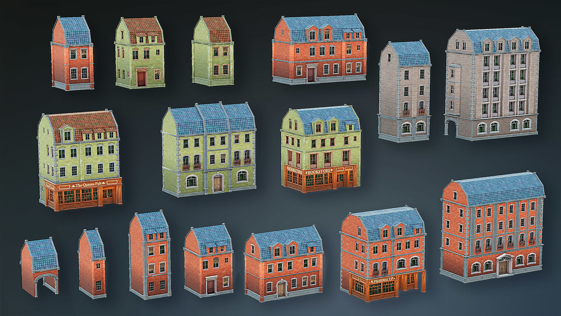 Stylized Town Low-poly 3D model_14