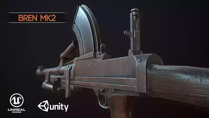 Bren Mk II  WW2 Machine Gun low-poly PBR Low-poly 3D model